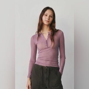 GAP Sheer Ribbed Henley Sweater